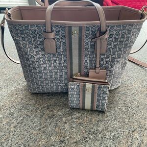 Tory Burch Patterned Tote and Pouch Set